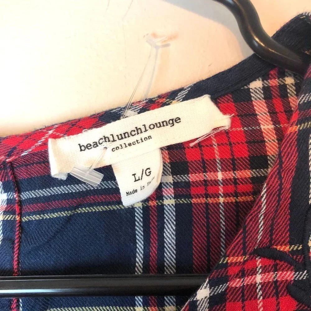 BeachLunchLounge Plaid Embroidered Blouse Red Blue - Picture 2 of 6